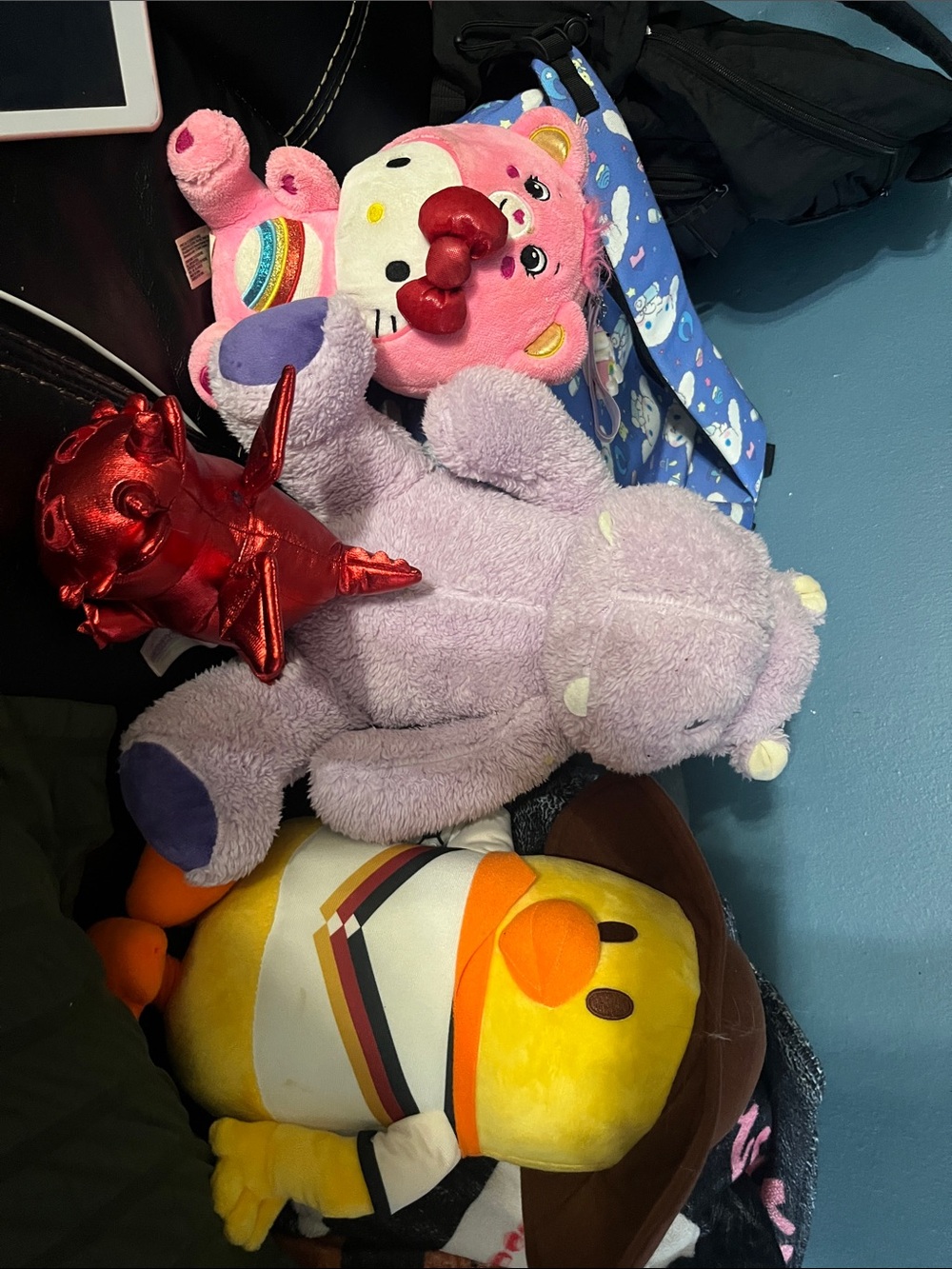 Four plushies for sale purple hippo and more